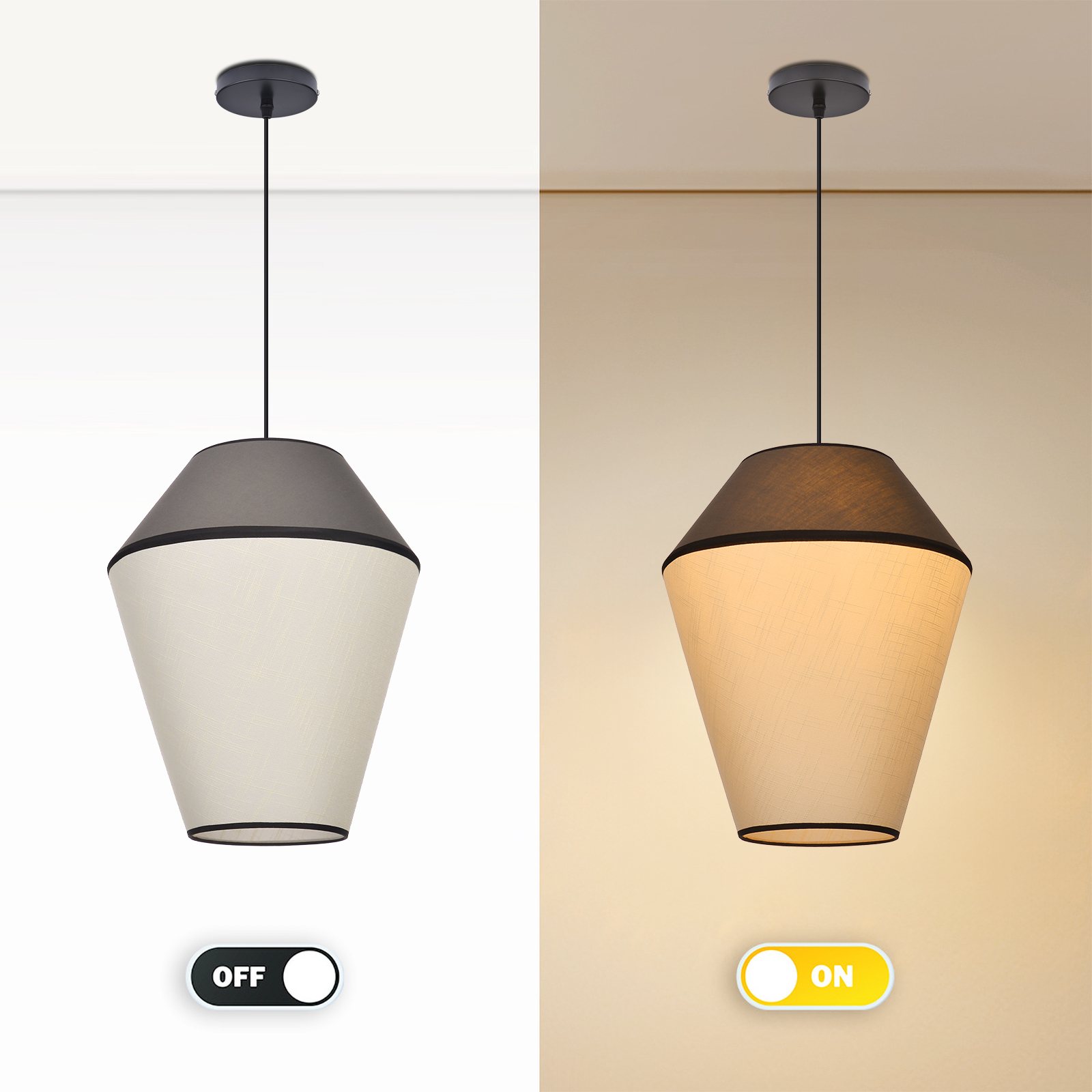 Modern Organic Two-Tone Fabric Pendant Light – Printed & Solid Shade