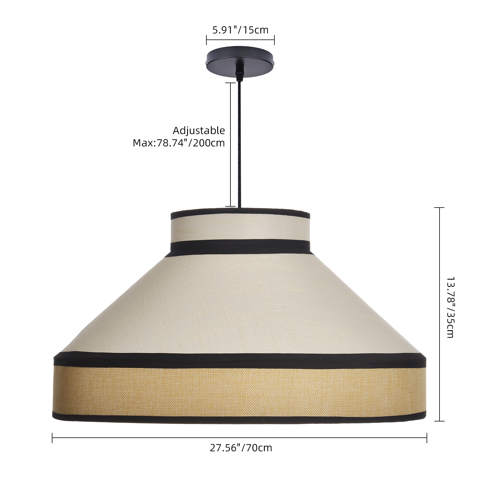 Modern Organic Linen Pendant Light with Black Trim | Fabric Hanging Shade Light