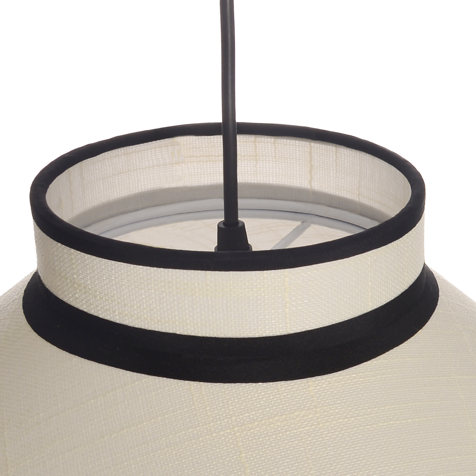 Modern Organic Linen Pendant Light with Black Trim | Fabric Hanging Shade Light