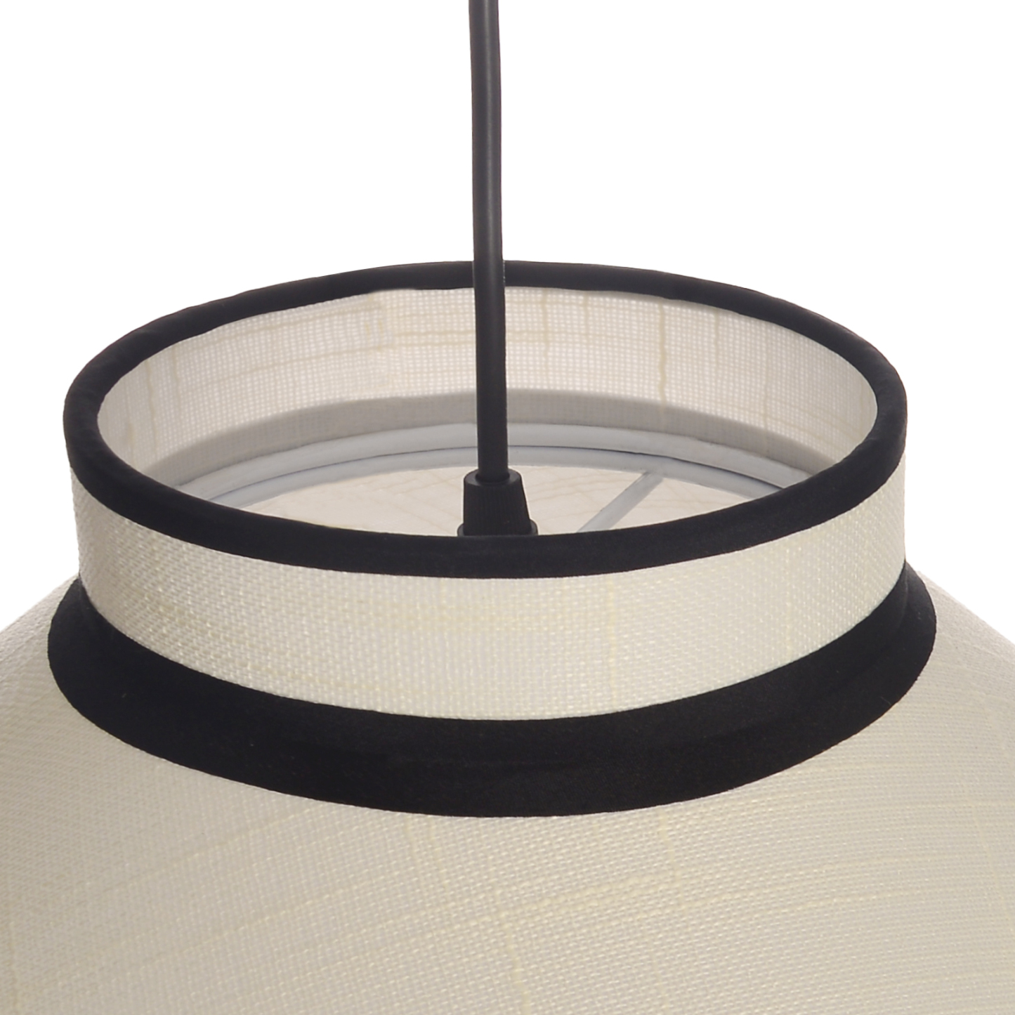 Modern Organic Linen Pendant Light with Black Trim | Fabric Hanging Shade Light