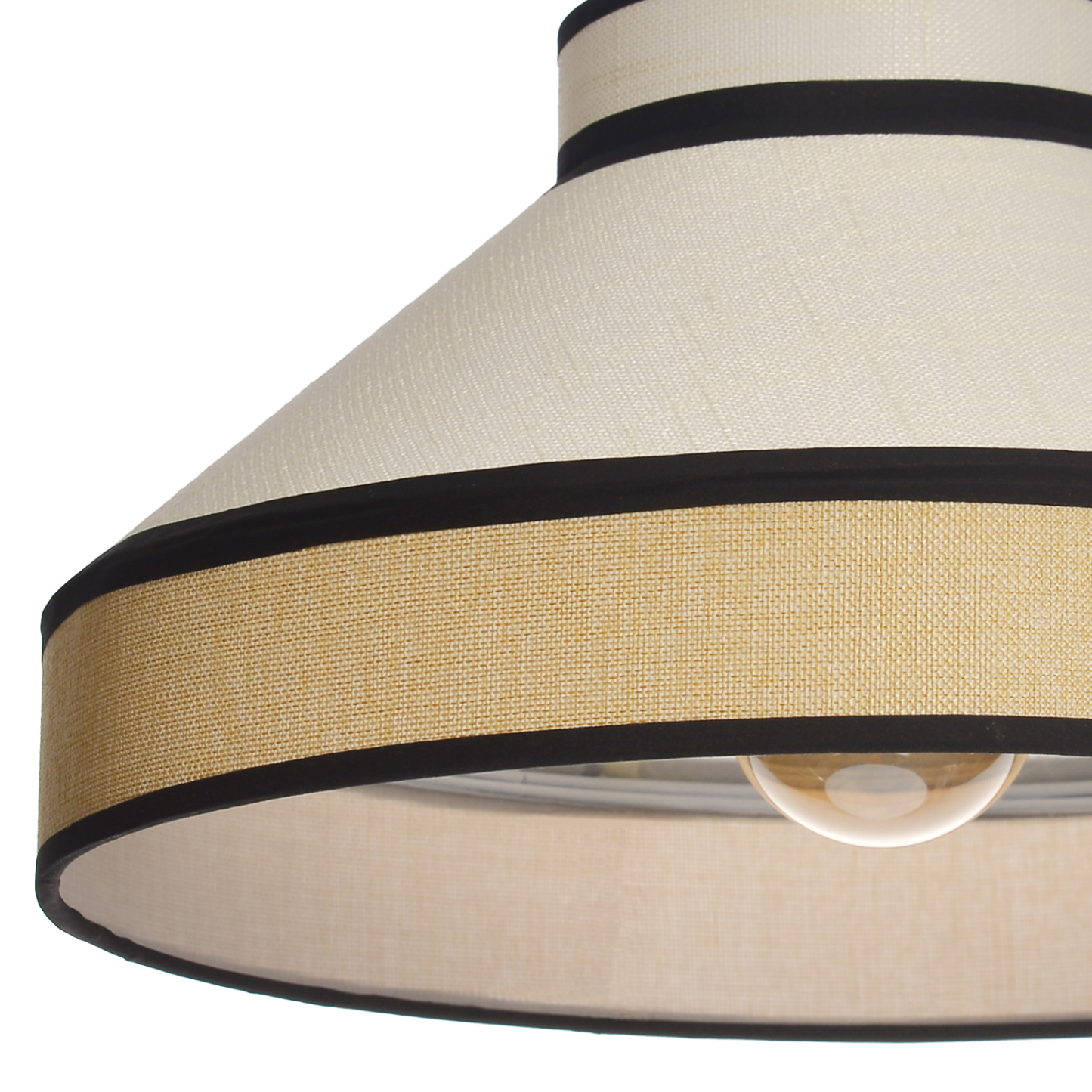 Modern Organic Linen Pendant Light with Black Trim | Fabric Hanging Shade Light