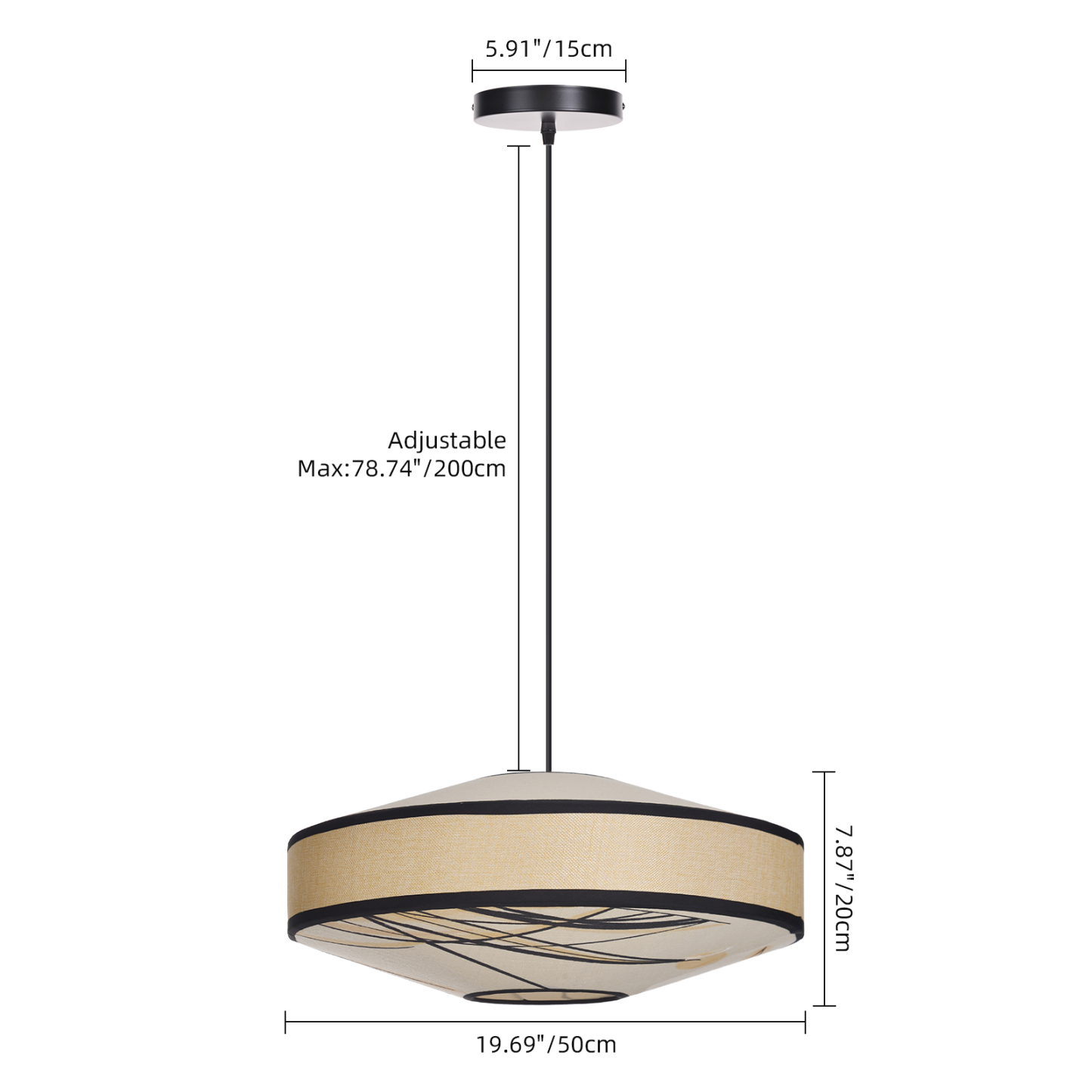 Japandi Fabric Drum Pendant Light Modern Linen Chandelier