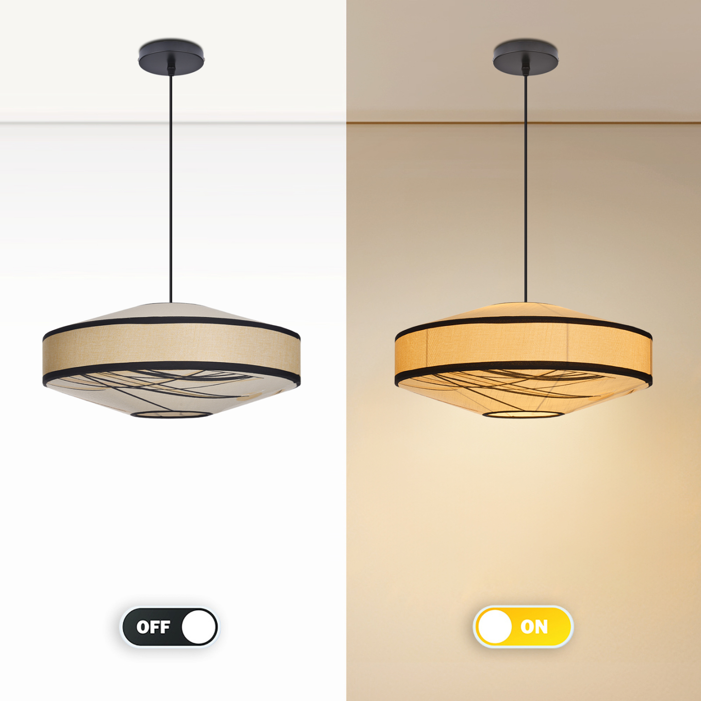 Japandi Fabric Drum Pendant Light Modern Linen Chandelier