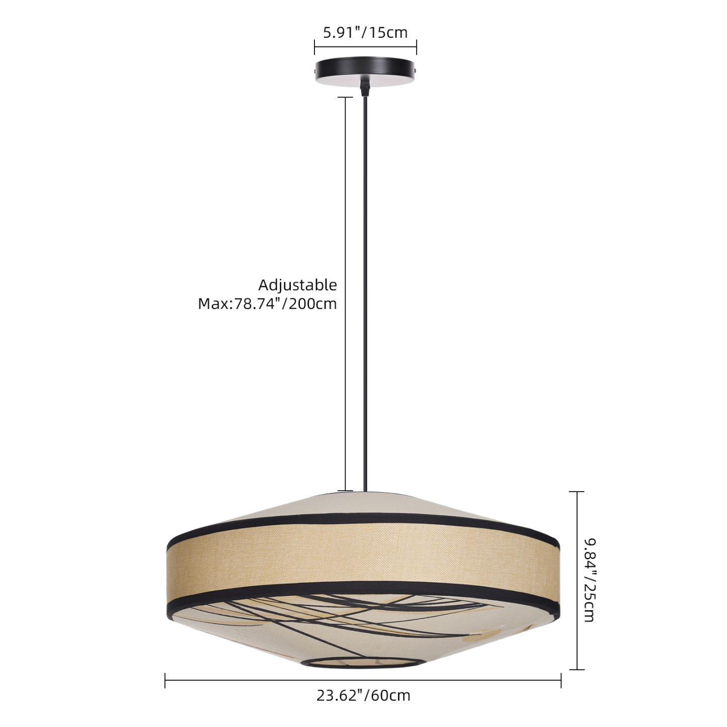 Japandi Fabric Drum Pendant Light Modern Linen Chandelier