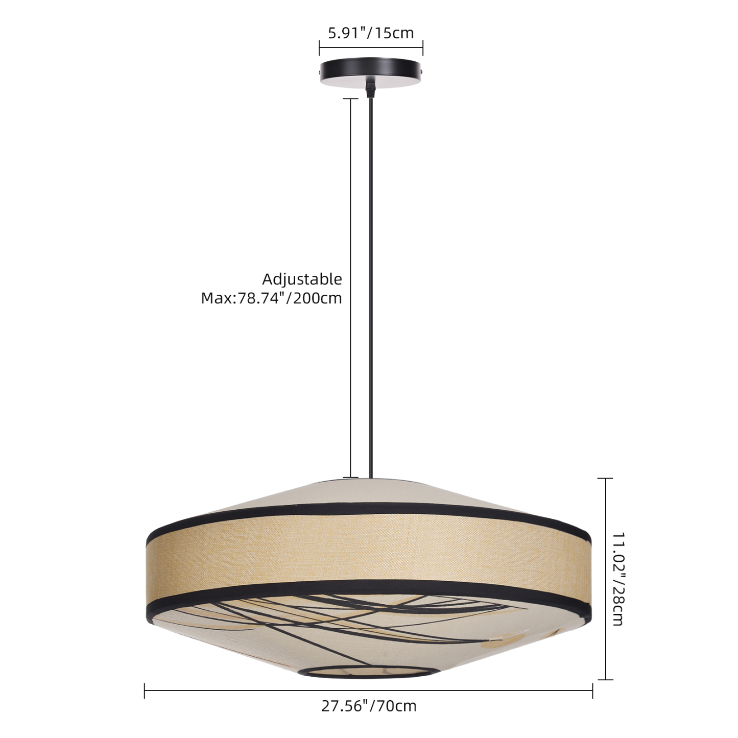 Japandi Fabric Drum Pendant Light Modern Linen Chandelier