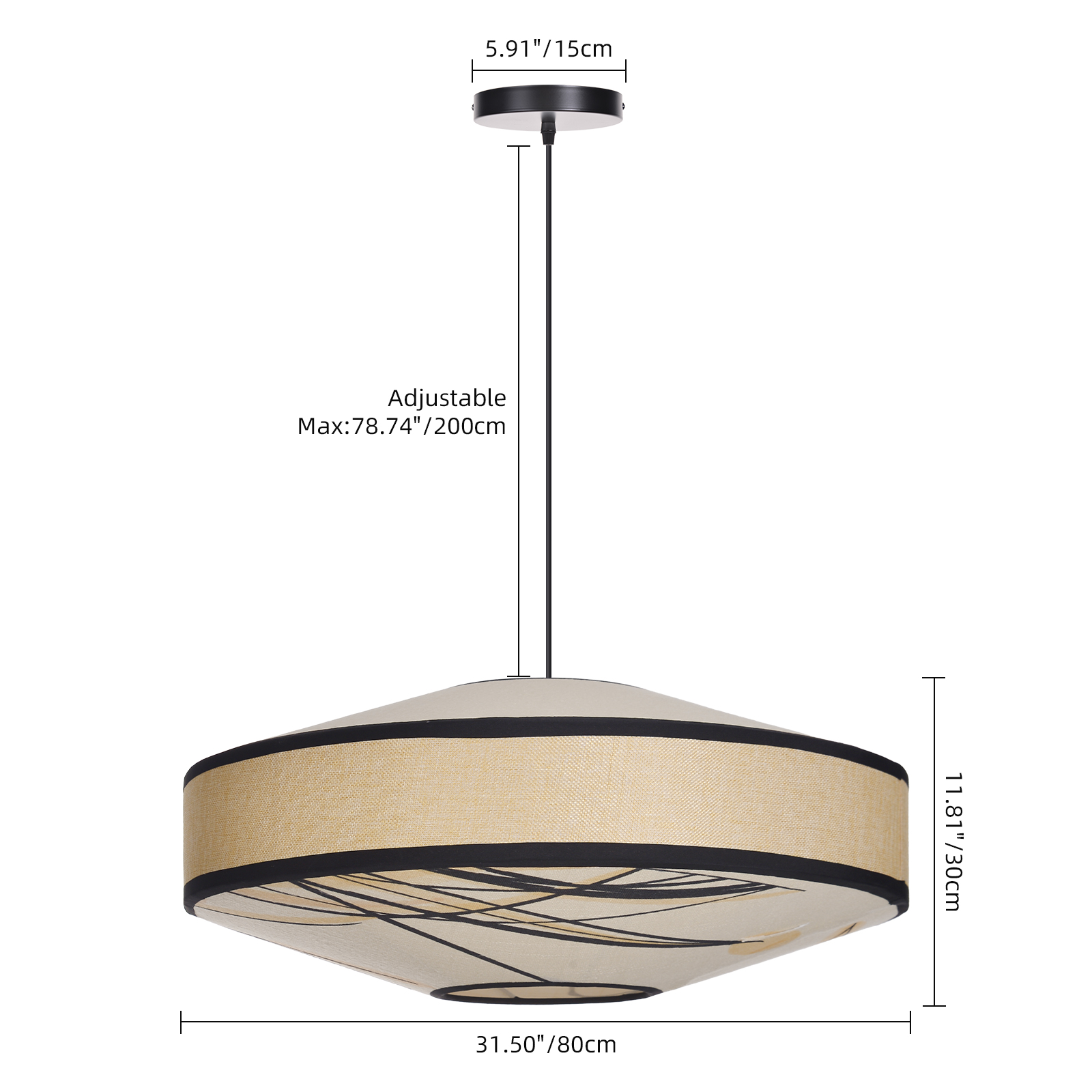 Japandi Fabric Drum Pendant Light Modern Linen Chandelier