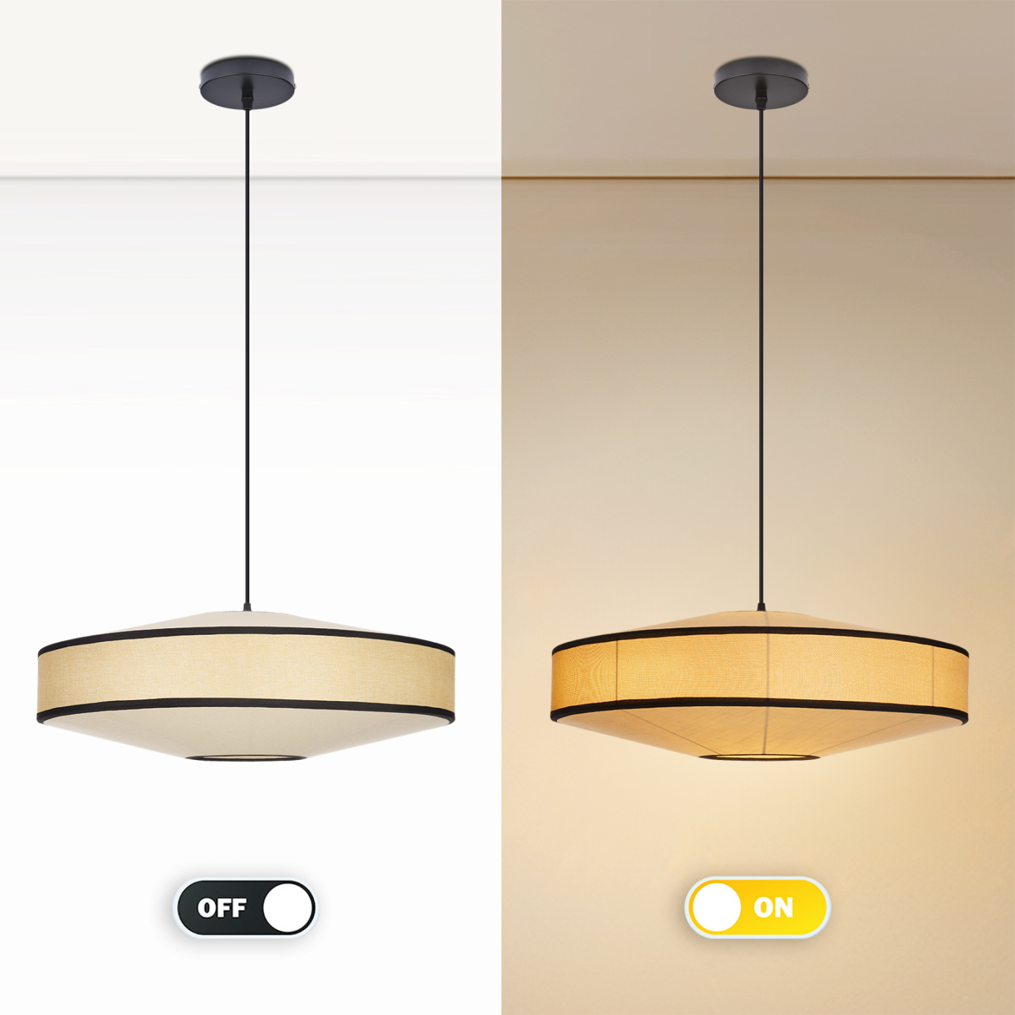 Japandi Fabric Drum Pendant Light Modern Linen Chandelier