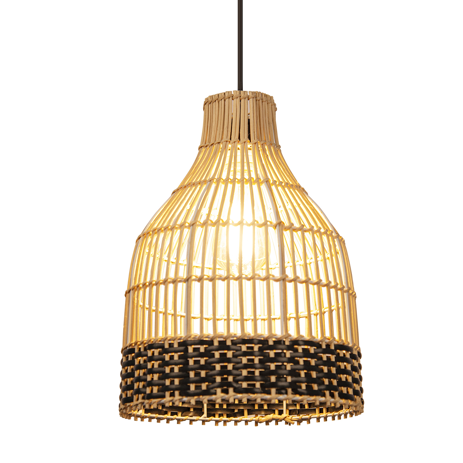 Black Rattan Woven Pendant Lampshade Hanging Light Fixture-labpiecesign