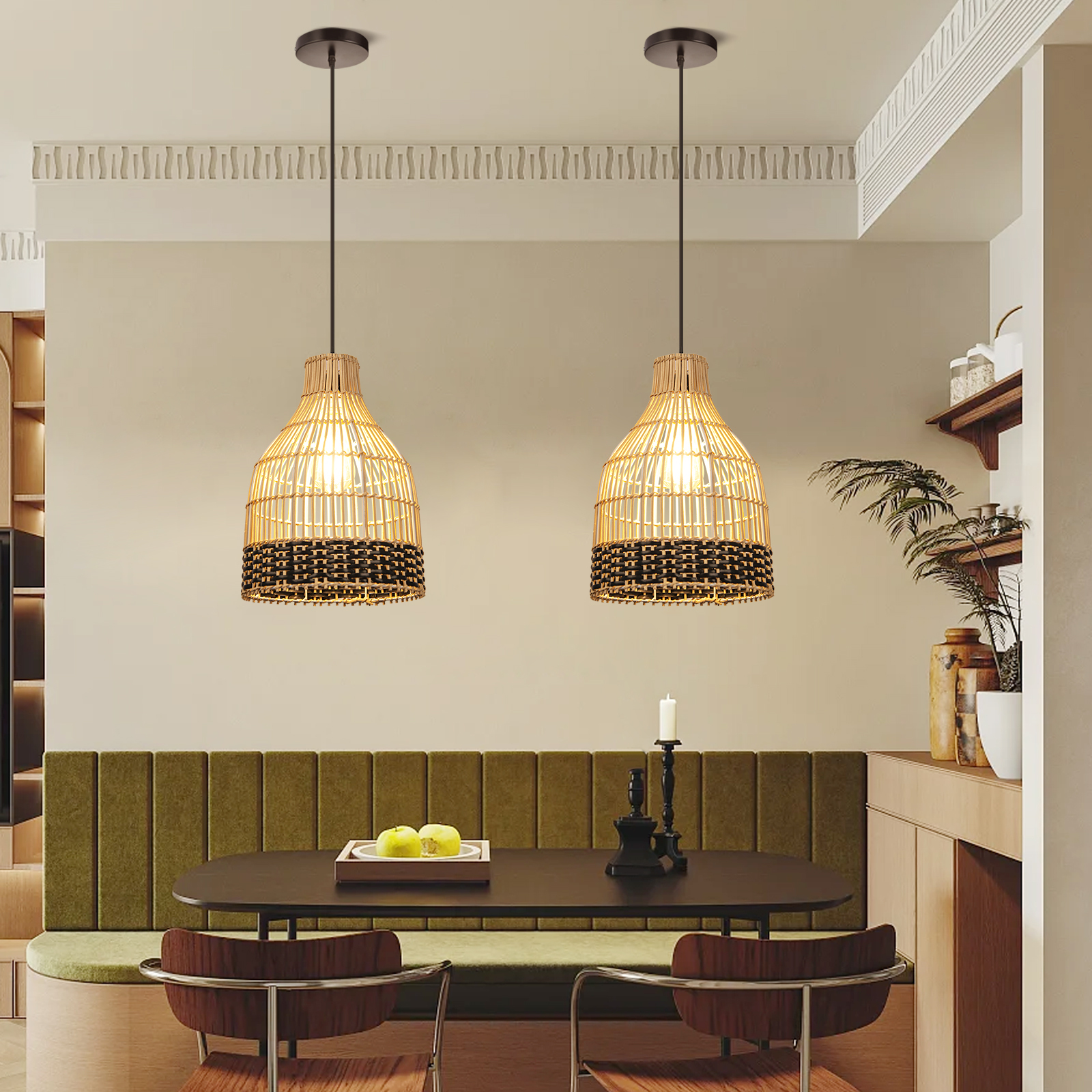 Black Rattan Woven Pendant Lampshade Hanging Light Fixture-labpiecesign