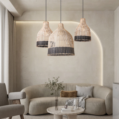 Black Rattan Woven Pendant Lampshade Hanging Light Fixture-labpiecesign
