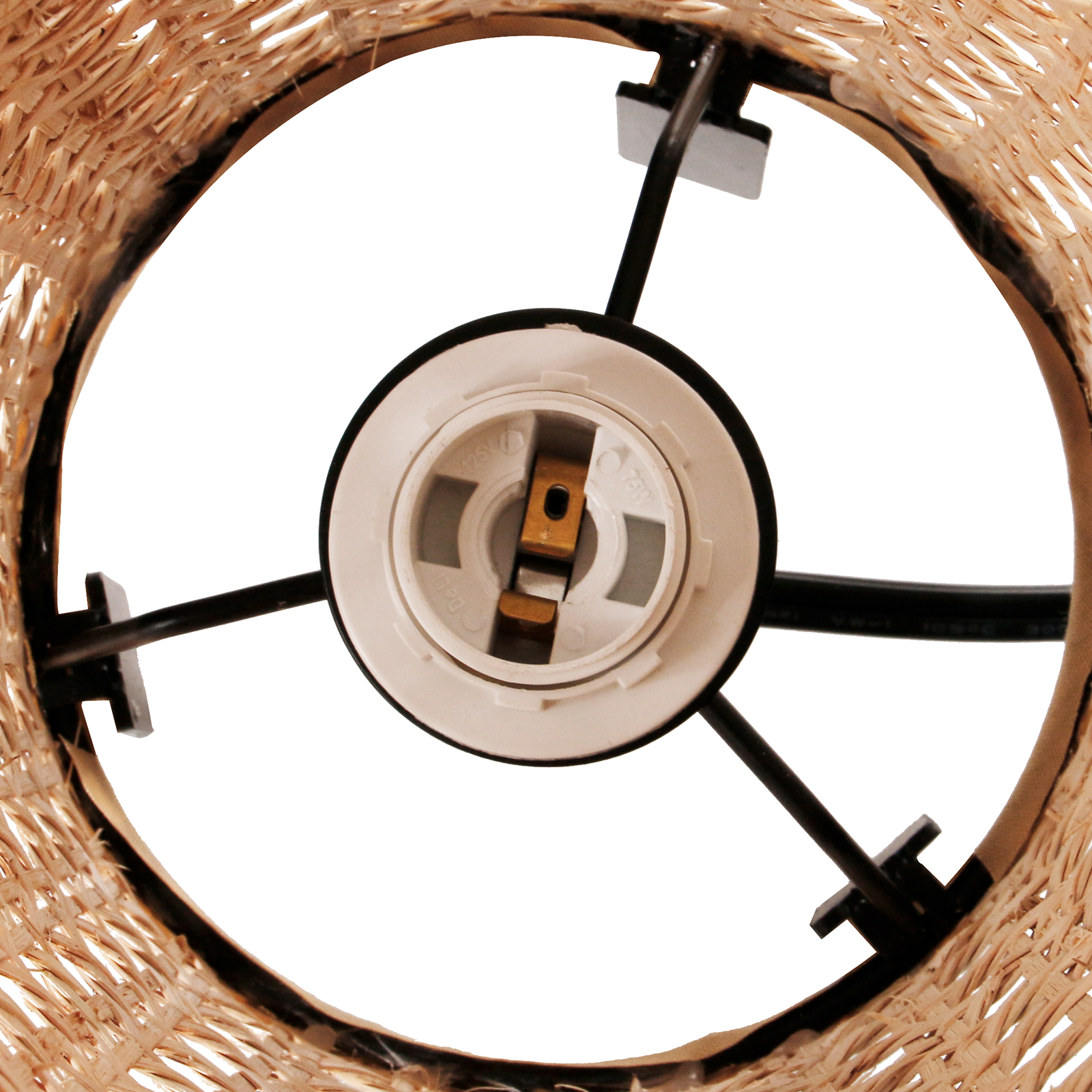 Woven Rattan Table Lamp with Black Metal Base for Bedroom and Living Room