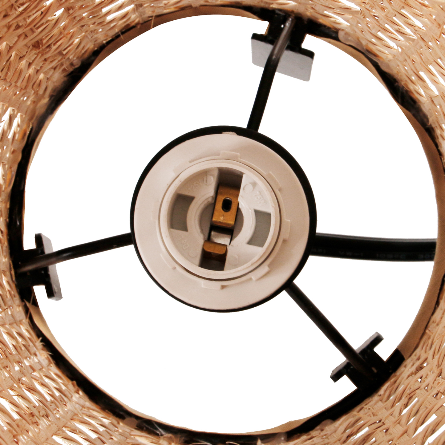 Woven Rattan Table Lamp with Black Metal Base for Bedroom and Living Room