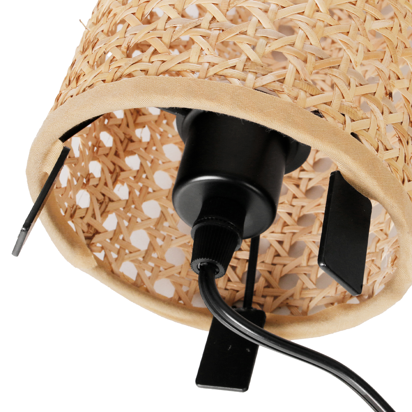 Woven Rattan Table Lamp with Black Metal Base for Bedroom and Living Room