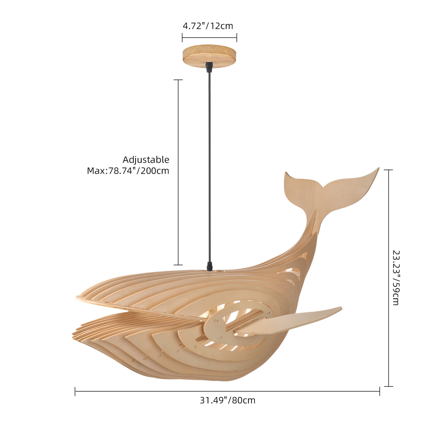 Creative Solid Wood Whale Fish Pendant Lamp for Home Decor Lamp