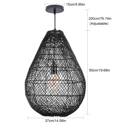 Rattan lamp drop, handmade rattan, ceiling lamp rattan, nature,black rattan-labpiecesign