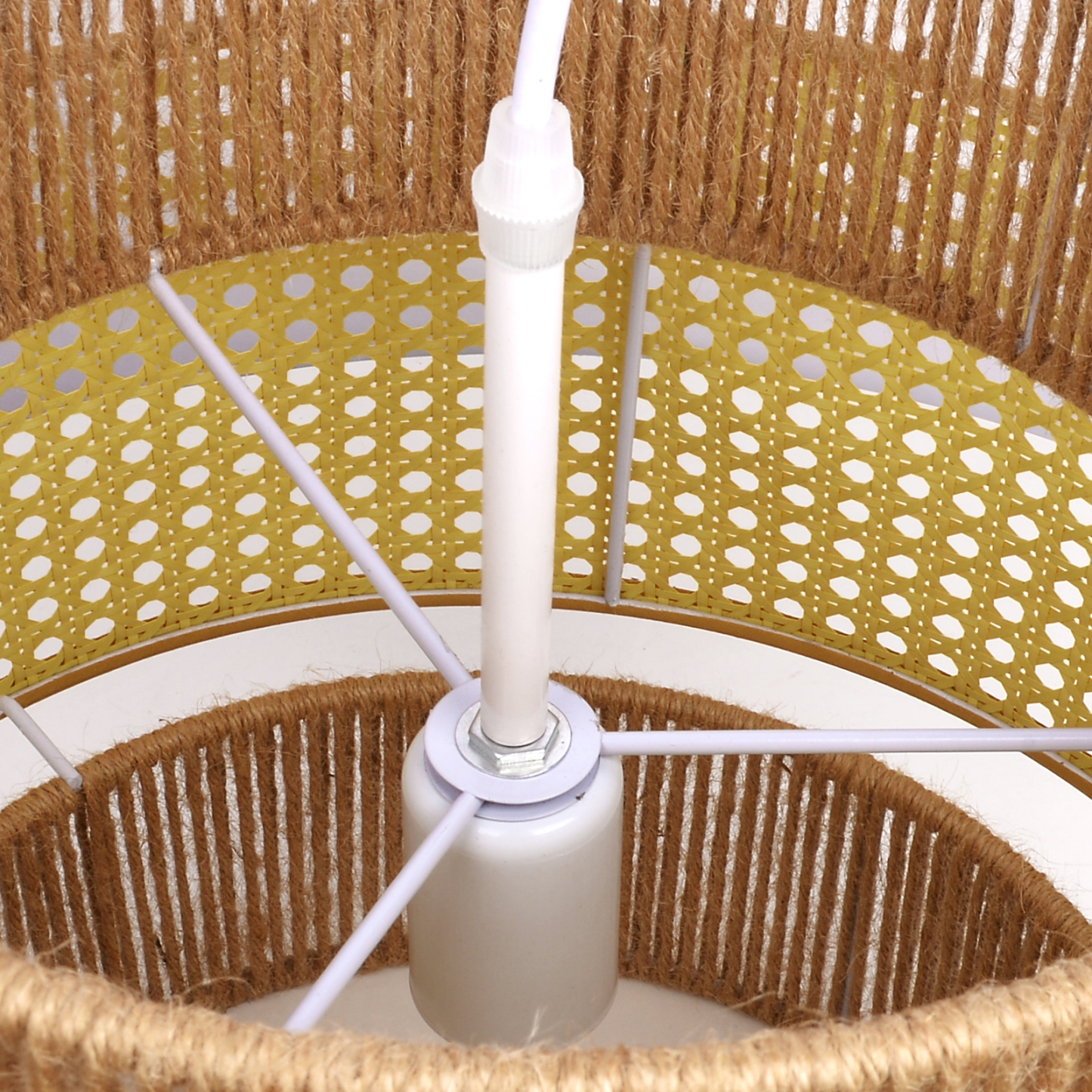 Japanese Wabi-sabi Style Rattan Double Layer Hemp Rope Pendant Light-labpiecesign