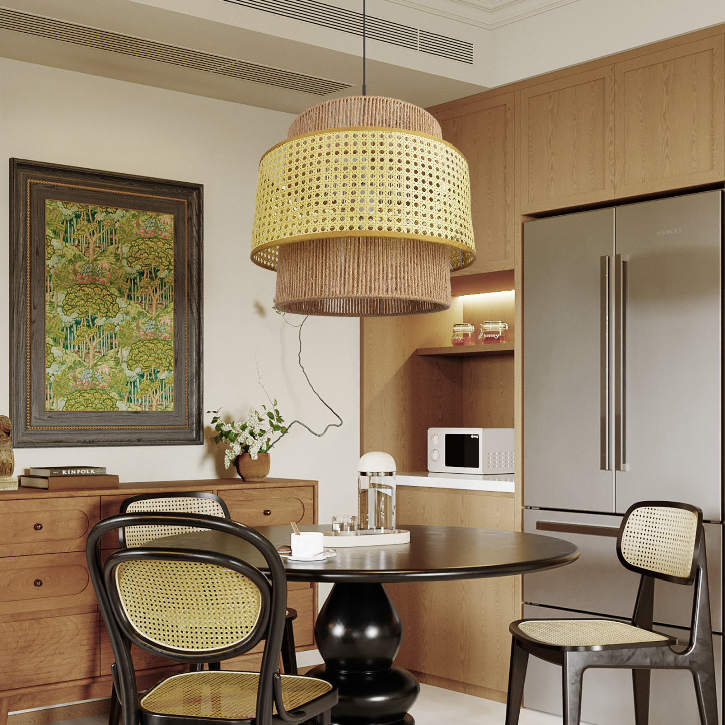 Japanese Wabi-sabi Style Rattan Double Layer Hemp Rope Pendant Light-labpiecesign