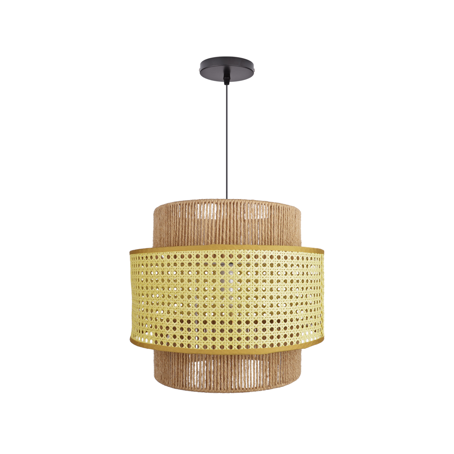 Japanese Wabi-sabi Style Rattan Double Layer Hemp Rope Pendant Light-labpiecesign