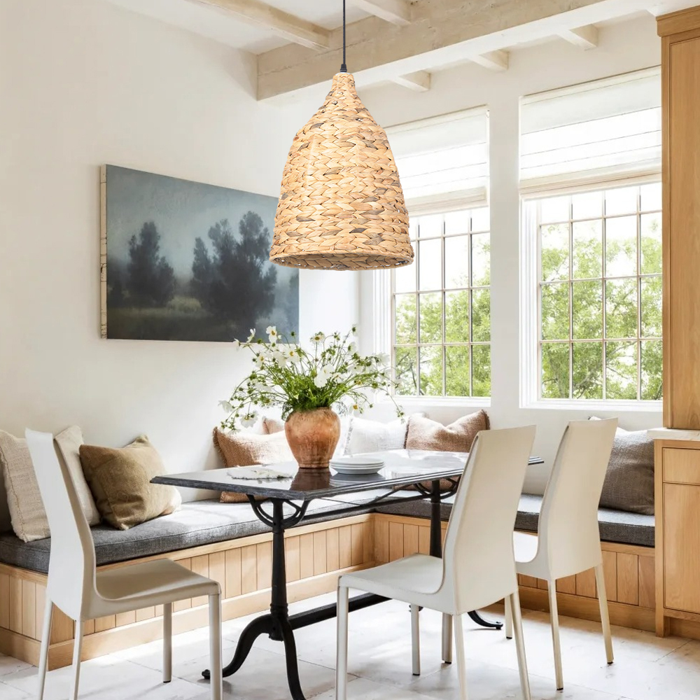 Boho style Seagrass Semi-circular Hand Woven Rattan Pendant Lights-labpiecesign