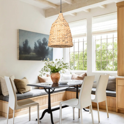 Boho style Seagrass Semi-circular Hand Woven Rattan Pendant Lights-labpiecesign