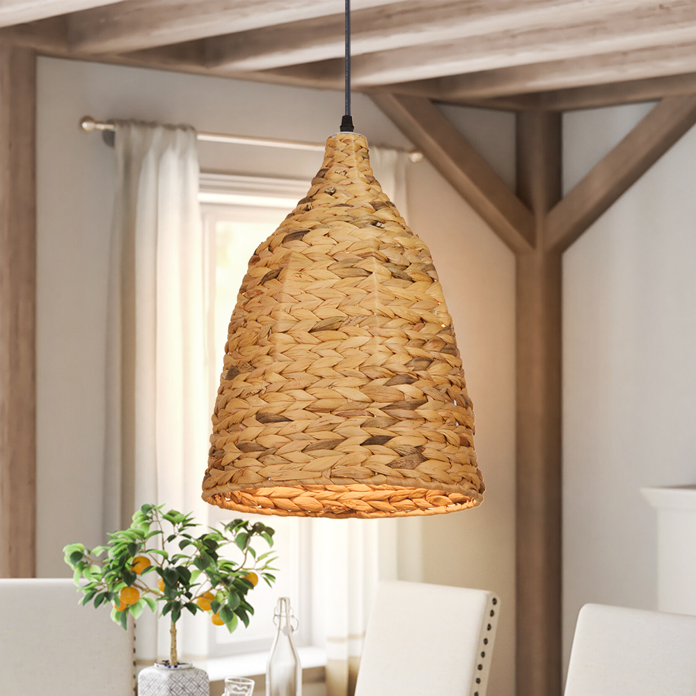 Boho style Seagrass Semi-circular Hand Woven Rattan Pendant Lights-labpiecesign