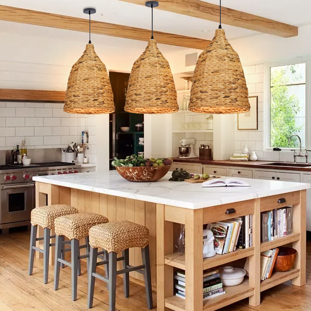 Boho style Seagrass Semi-circular Hand Woven Rattan Pendant Lights-labpiecesign