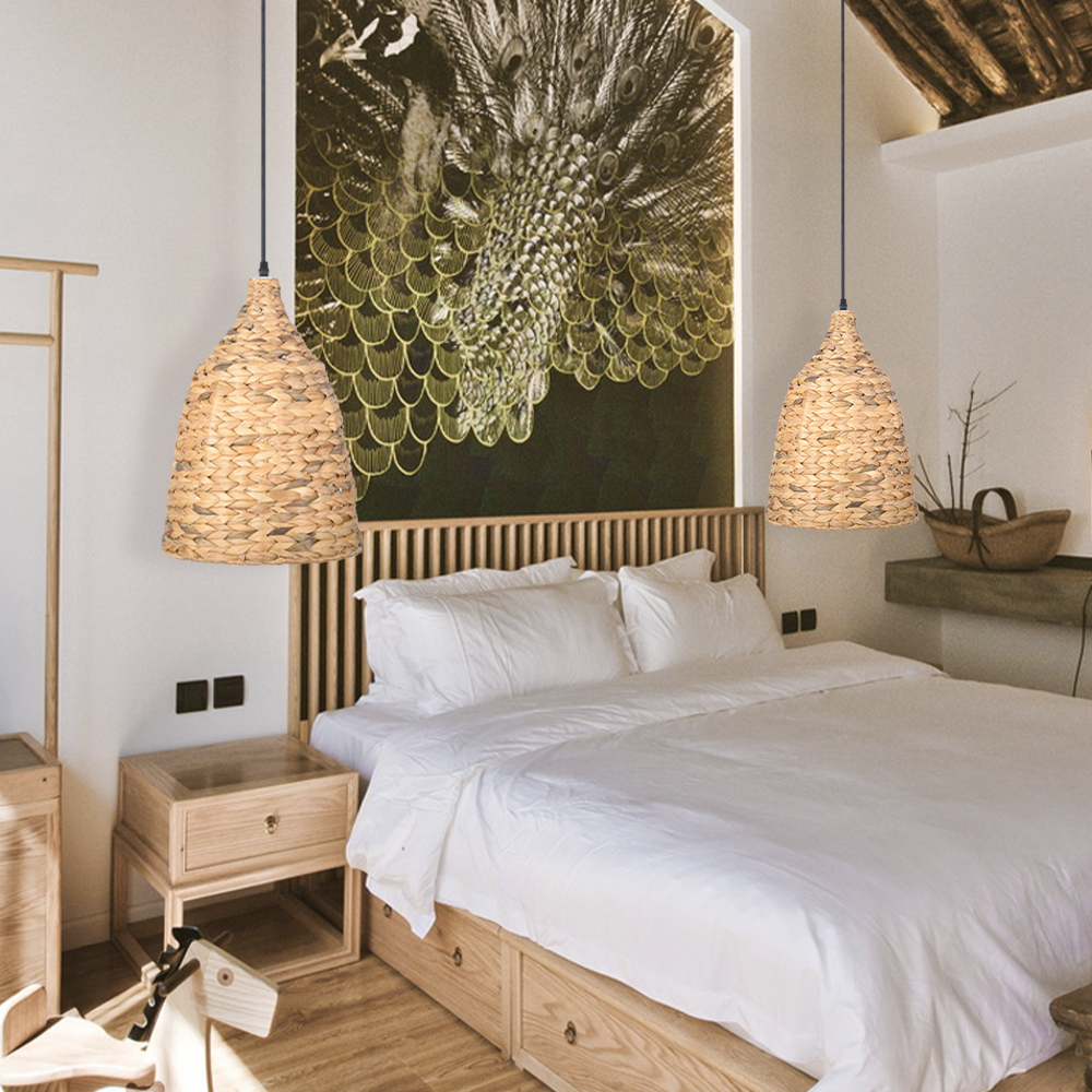 Boho style Seagrass Semi-circular Hand Woven Rattan Pendant Lights-labpiecesign