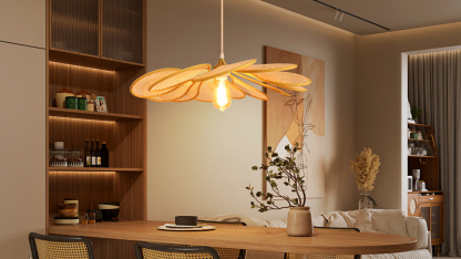 Round Flower Wicker and Rattan Pendant Ceiling Light-labpiecesign