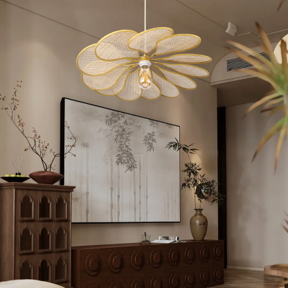 Round Flower Wicker and Rattan Pendant Ceiling Light-labpiecesign