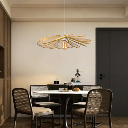 Round Flower Wicker and Rattan Pendant Ceiling Light-labpiecesign
