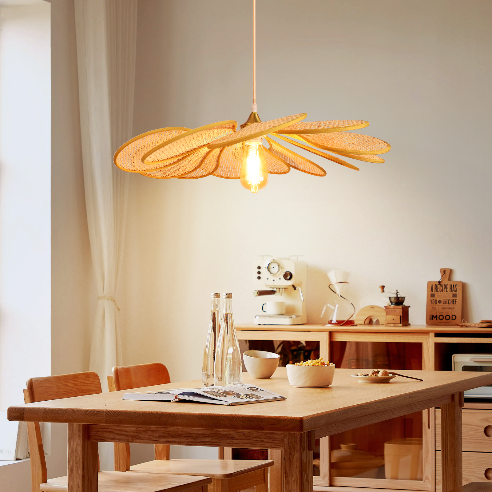 Round Flower Wicker and Rattan Pendant Ceiling Light-labpiecesign