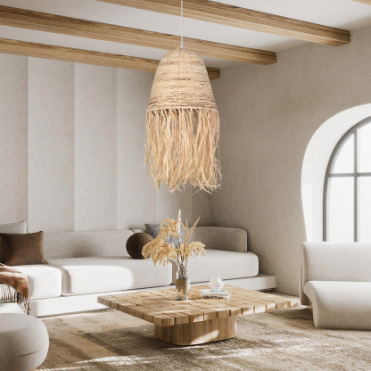 Pastoral style creative raffia straw hanging light shade-labpiecesign