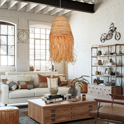 Pastoral style creative raffia straw hanging light shade-labpiecesign