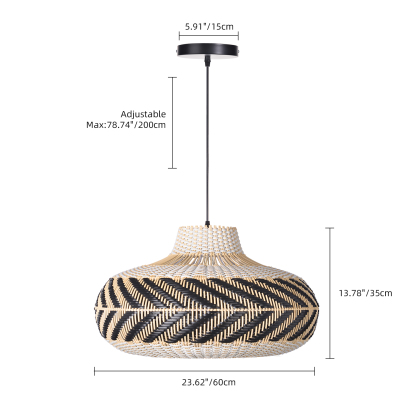 Wicker and Poly-rattan Saucer Shaped Arrow Pendant Lamp in White and Black-labpiecesign