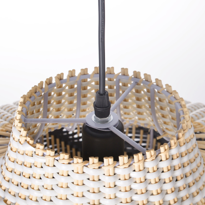 Wicker and Poly-rattan Saucer Shaped Arrow Pendant Lamp in White and Black-labpiecesign
