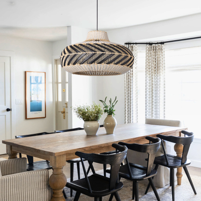 Wicker and Poly-rattan Saucer Shaped Arrow Pendant Lamp in White and Black-labpiecesign