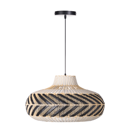 Wicker and Poly-rattan Saucer Shaped Arrow Pendant Lamp in White and Black-labpiecesign