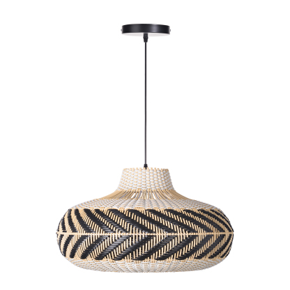 Wicker and Poly-rattan Saucer Shaped Arrow Pendant Lamp in White and Black-labpiecesign