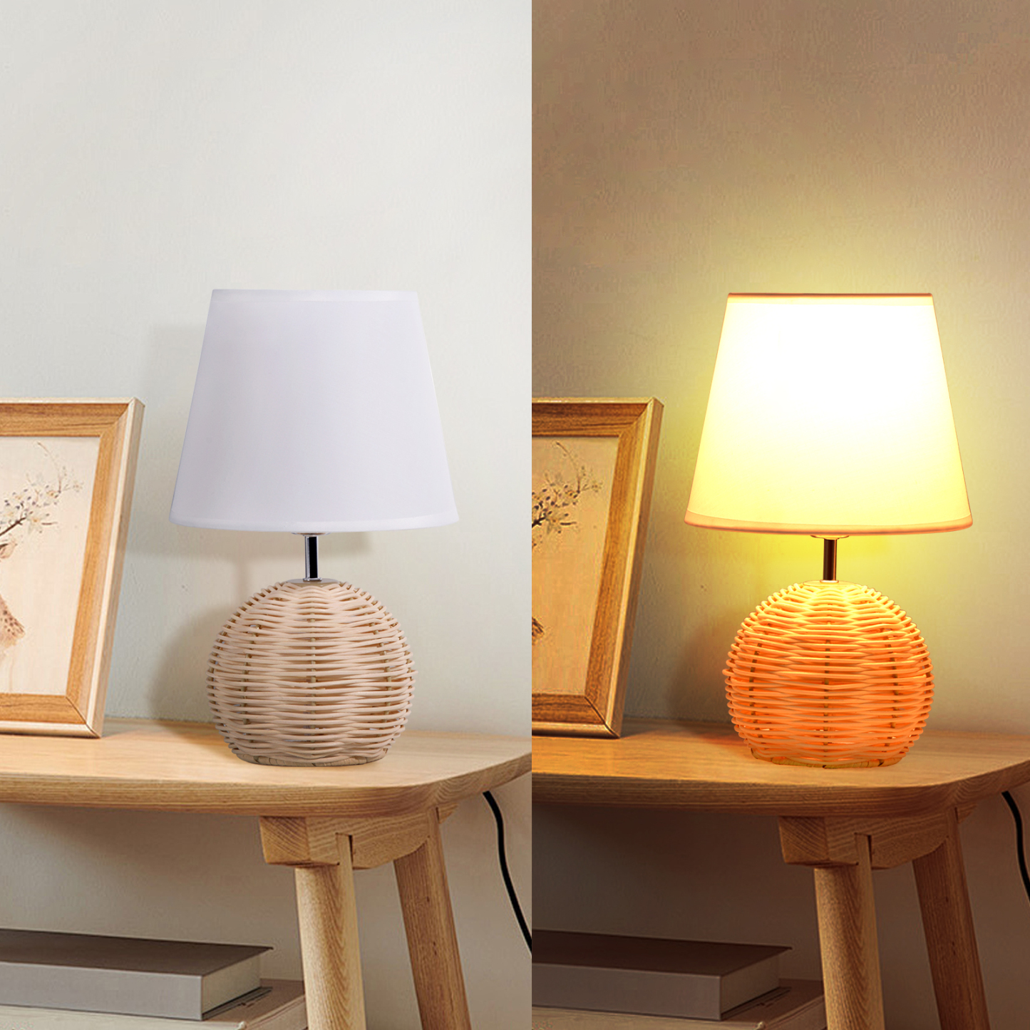 Japanese retro style bedroom rattan table lamp