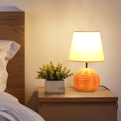 Japanese retro style bedroom rattan table lamp-labpiecesign