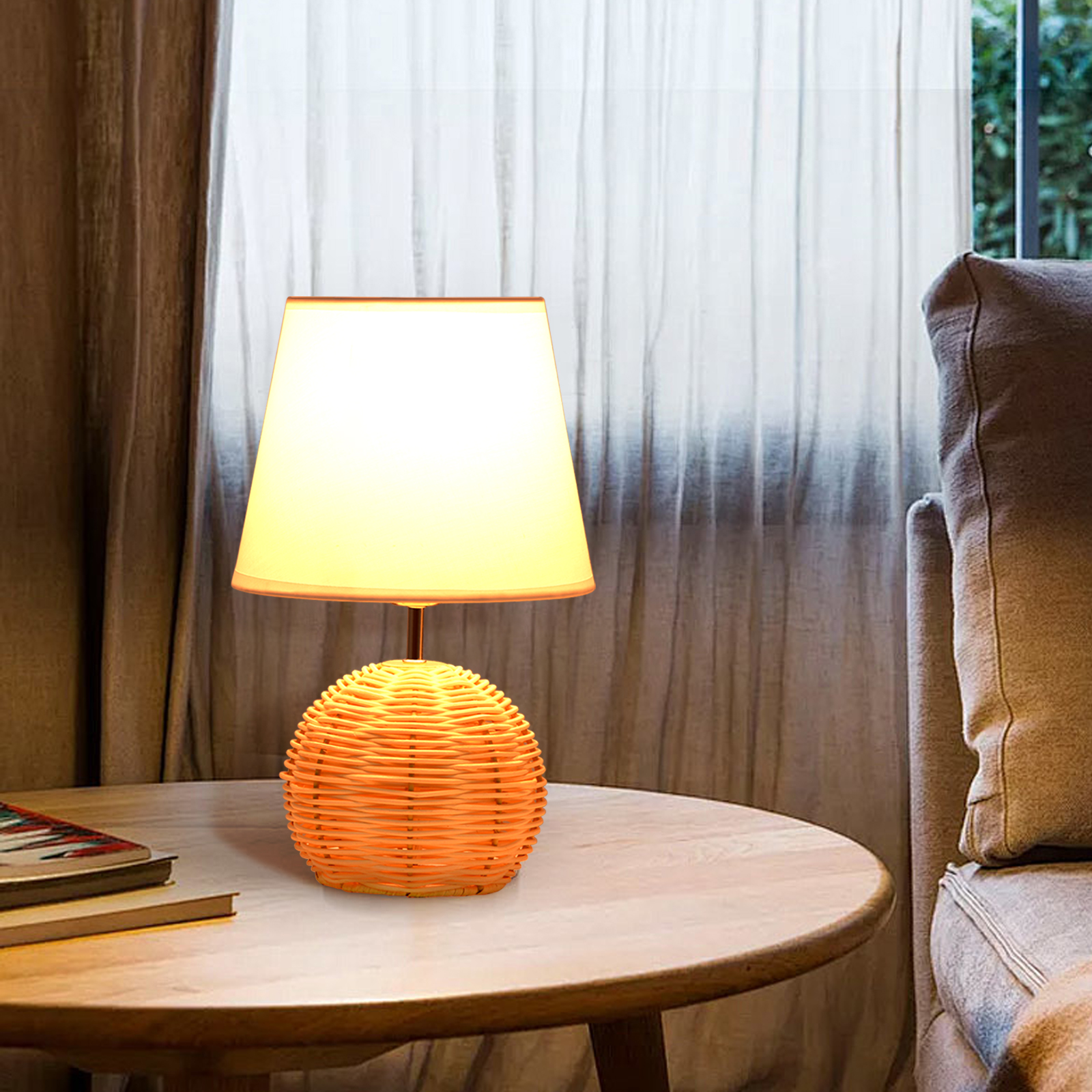 Japanese retro style bedroom rattan table lamp