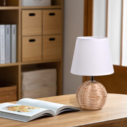 Japanese retro style bedroom rattan table lamp-labpiecesign