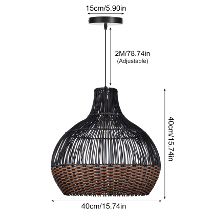 Black Rattan Art Rattan Pendant Light Wicker Chandelier Boho Basket Lighting Fixture-labpiecesign