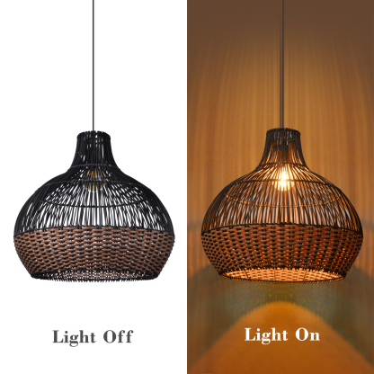 Black Rattan Art Rattan Pendant Light Wicker Chandelier Boho Basket Lighting Fixture-labpiecesign