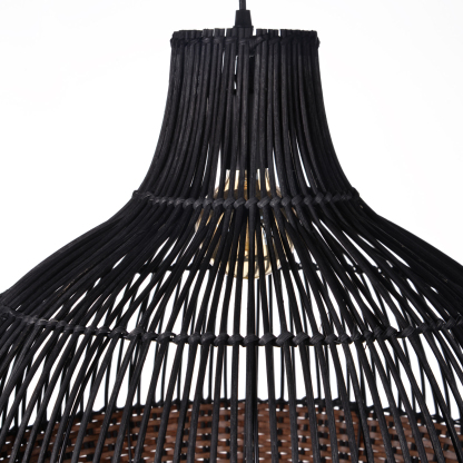 Black Rattan Art Rattan Pendant Light Wicker Chandelier Boho Basket Lighting Fixture-labpiecesign
