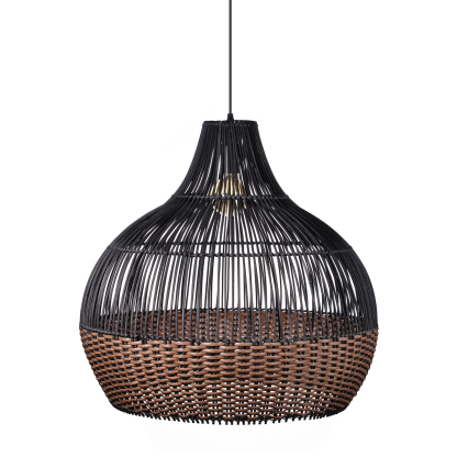 Black Rattan Art Rattan Pendant Light Wicker Chandelier Boho Basket Lighting Fixture-labpiecesign