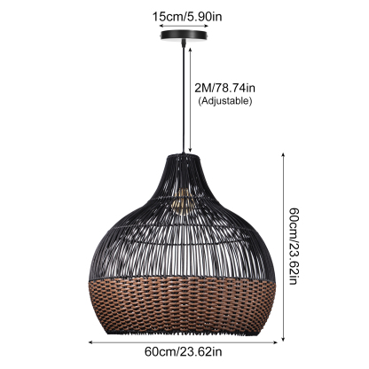 Black Rattan Art Rattan Pendant Light Wicker Chandelier Boho Basket Lighting Fixture-labpiecesign
