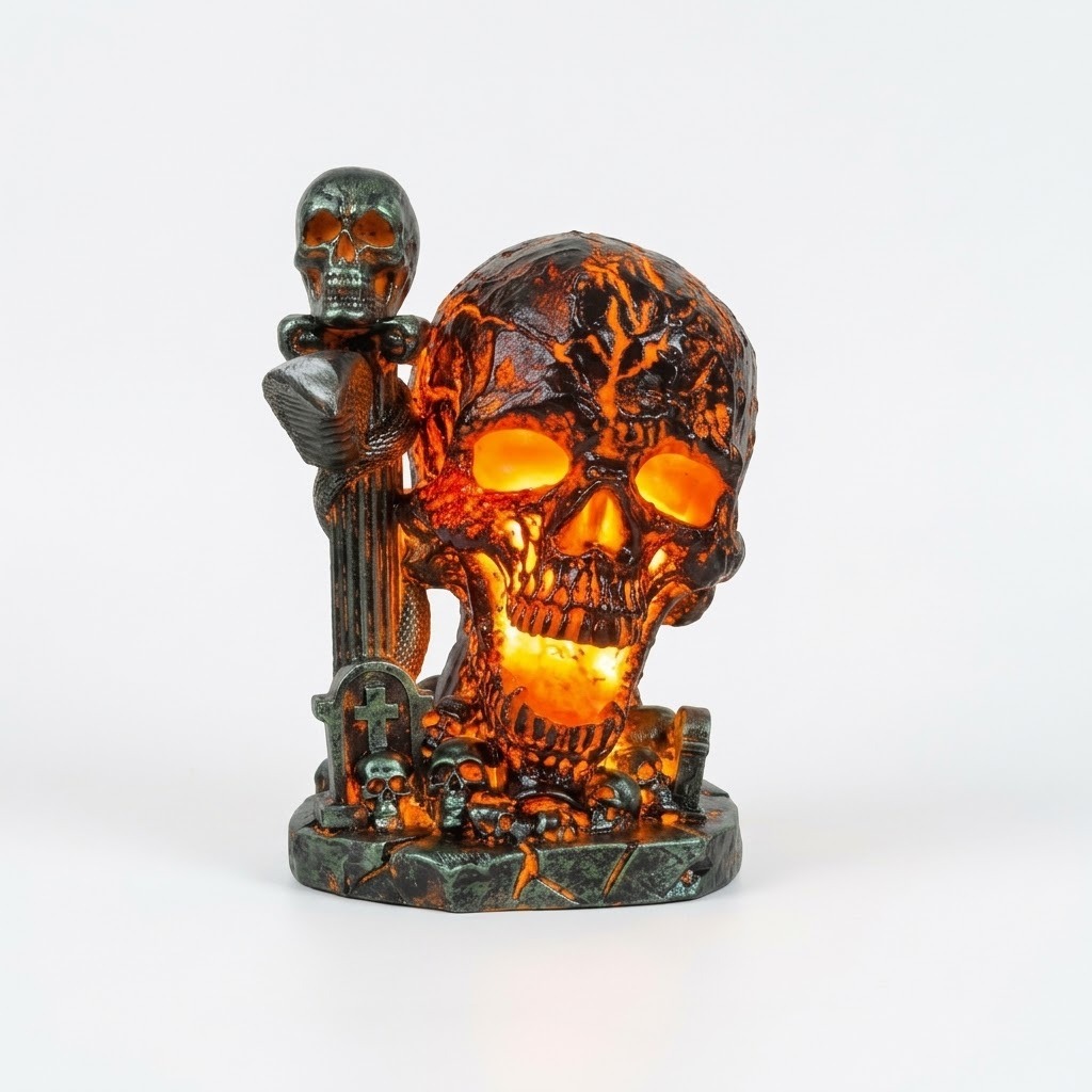 Spooky USB Lava Skull Lamp for Halloween Yard & Garden Decor