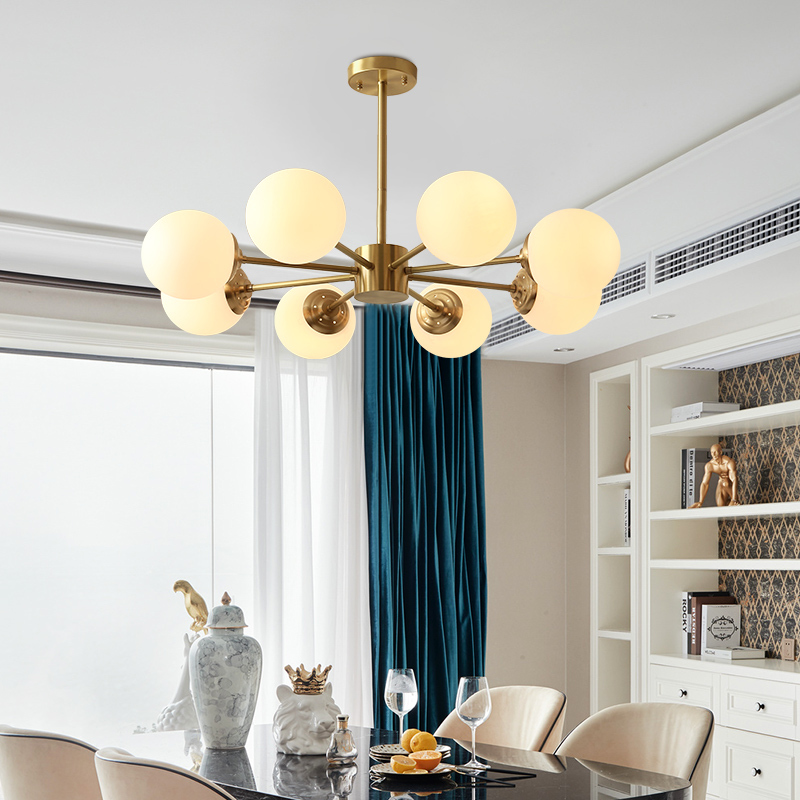 Nordic Copper Living Room Sputnik Pendant Lights Modern Luxury Creative Spherical Glass Chandelier 