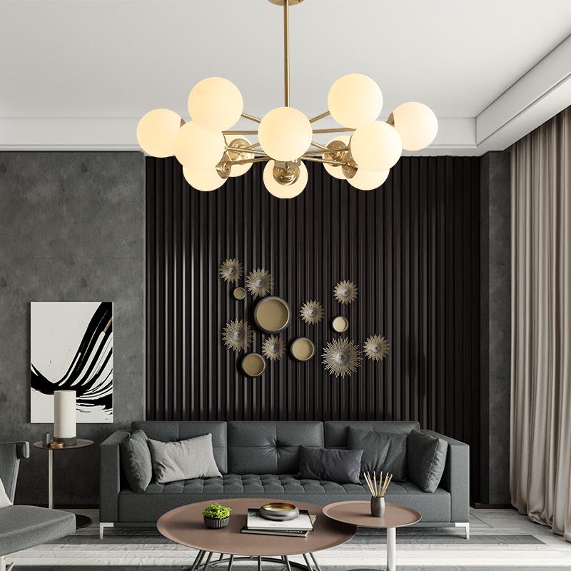 Nordic Copper Living Room Sputnik Pendant Lights Modern Luxury Creative Spherical Glass Chandelier -labpiecesign